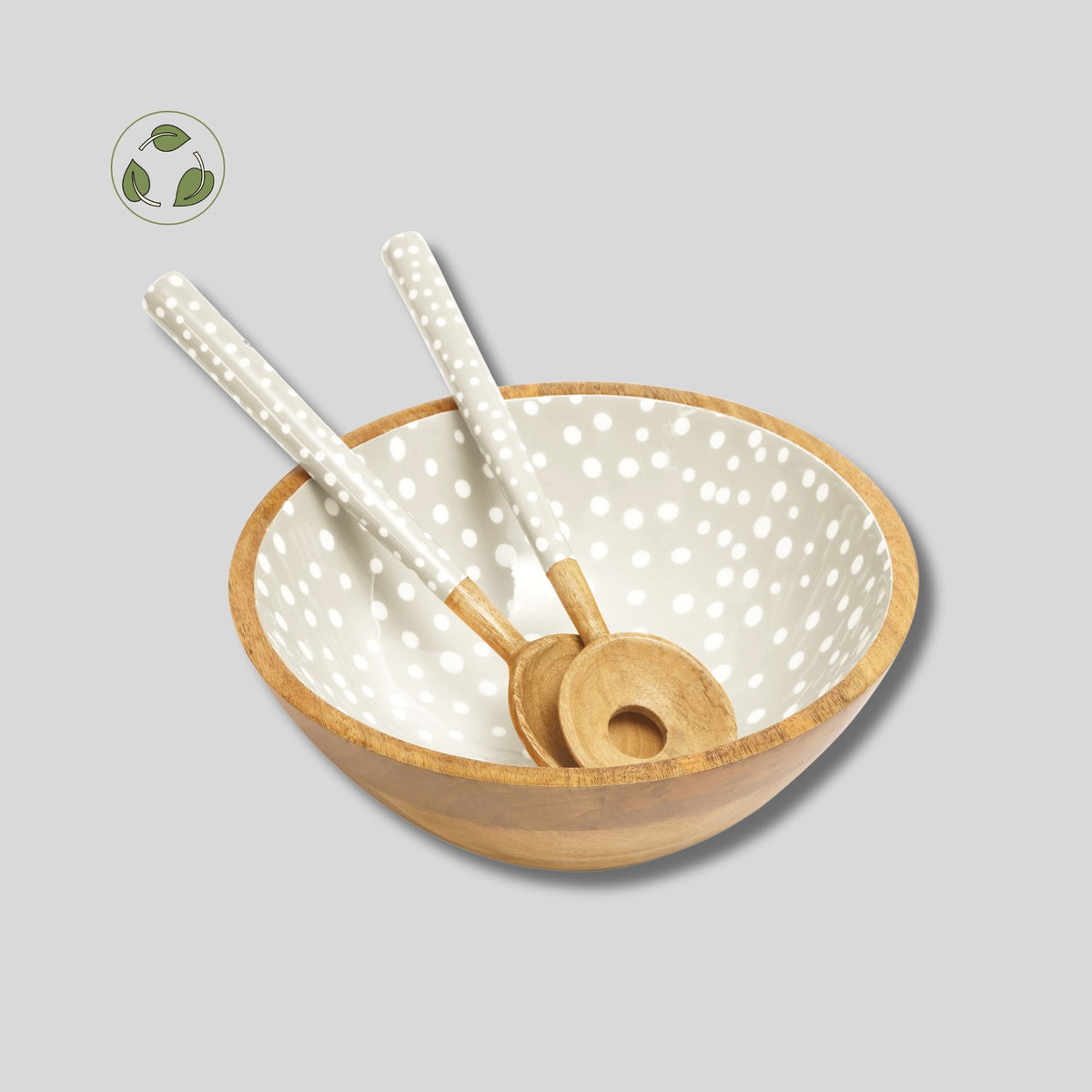 Sintra Mango Wood Spotted Salad Bowl in Olive Green | Stylish Eco-Friendly Serveware