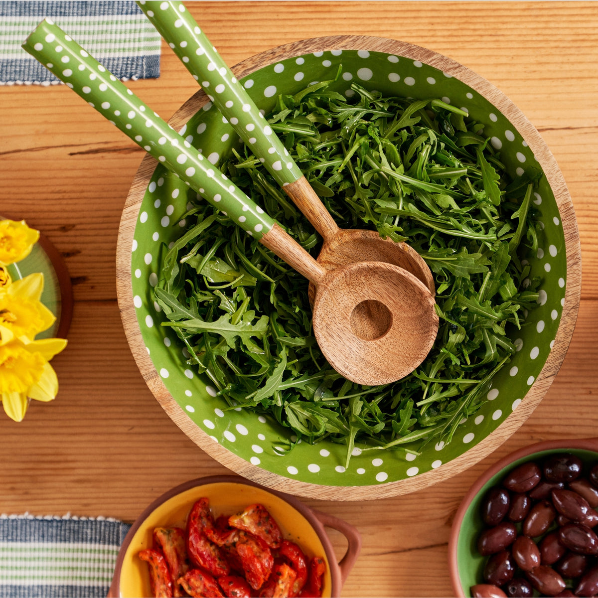 Sintra Mango Wood Spotted Salad Bowl in Olive Green | Stylish Eco-Friendly Serveware