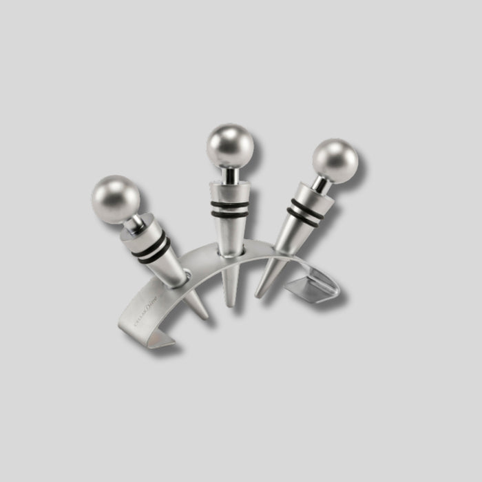 CellarDine Three Piece Wine Stopper Set with Stand