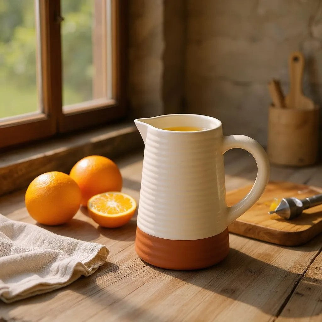 Porto Terracotta Ribbed Jug - Stone