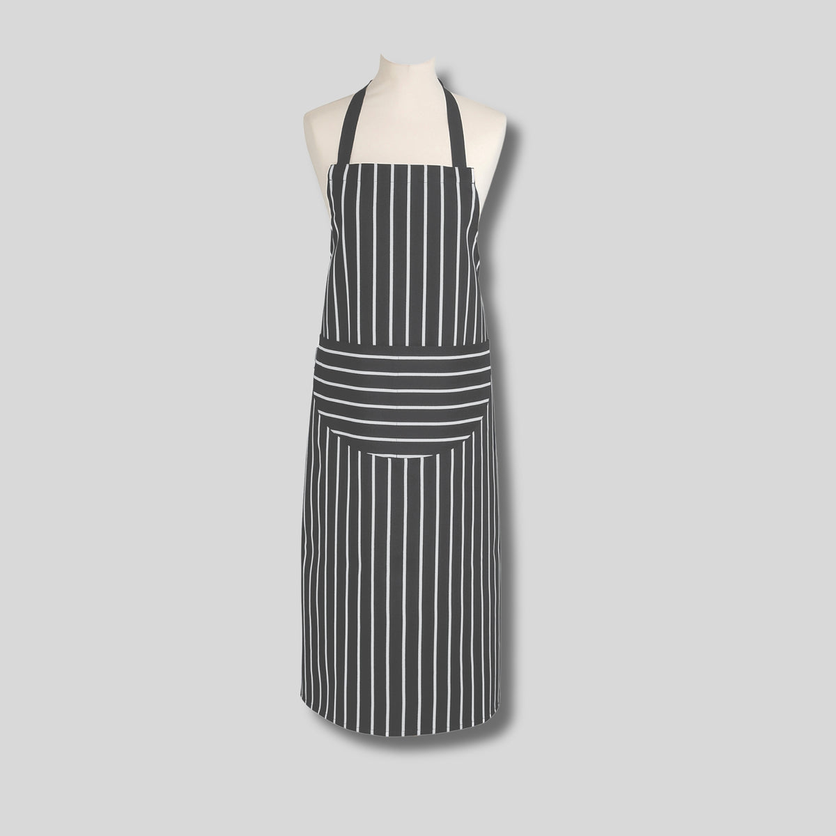 Rushbrookes Butchers Stripe Long Adult Apron (Made in UK) - Slate Grey
