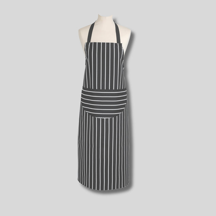 Rushbrookes Butchers Stripe Long Adult Apron (Made in UK) - Slate Grey