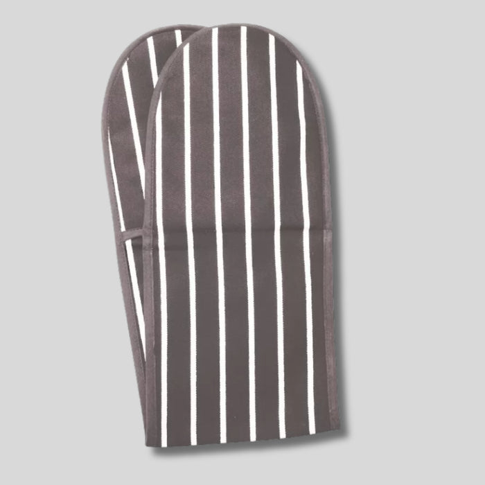 Rushbrookes Butchers Stripe Double Oven Gloves (Made in UK) - Slate Grey
