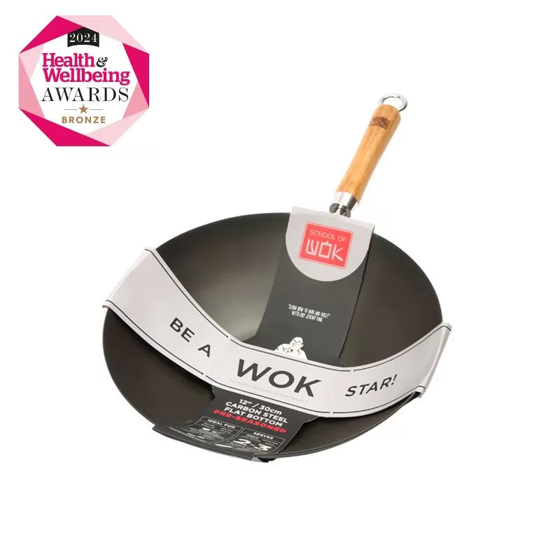 School of Wok 12"/30cm PreSeasoned Carbon Steel Wok Dexam