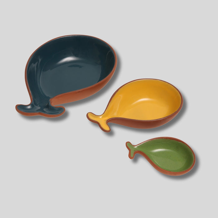 Sintra Set of 3 Glazed Terracotta Fish-Shaped Tapas Dishes | Rustic Serveware by Dexam
