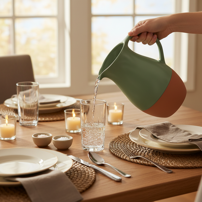 Sintra Glazed Terracotta Jug - Olive Green