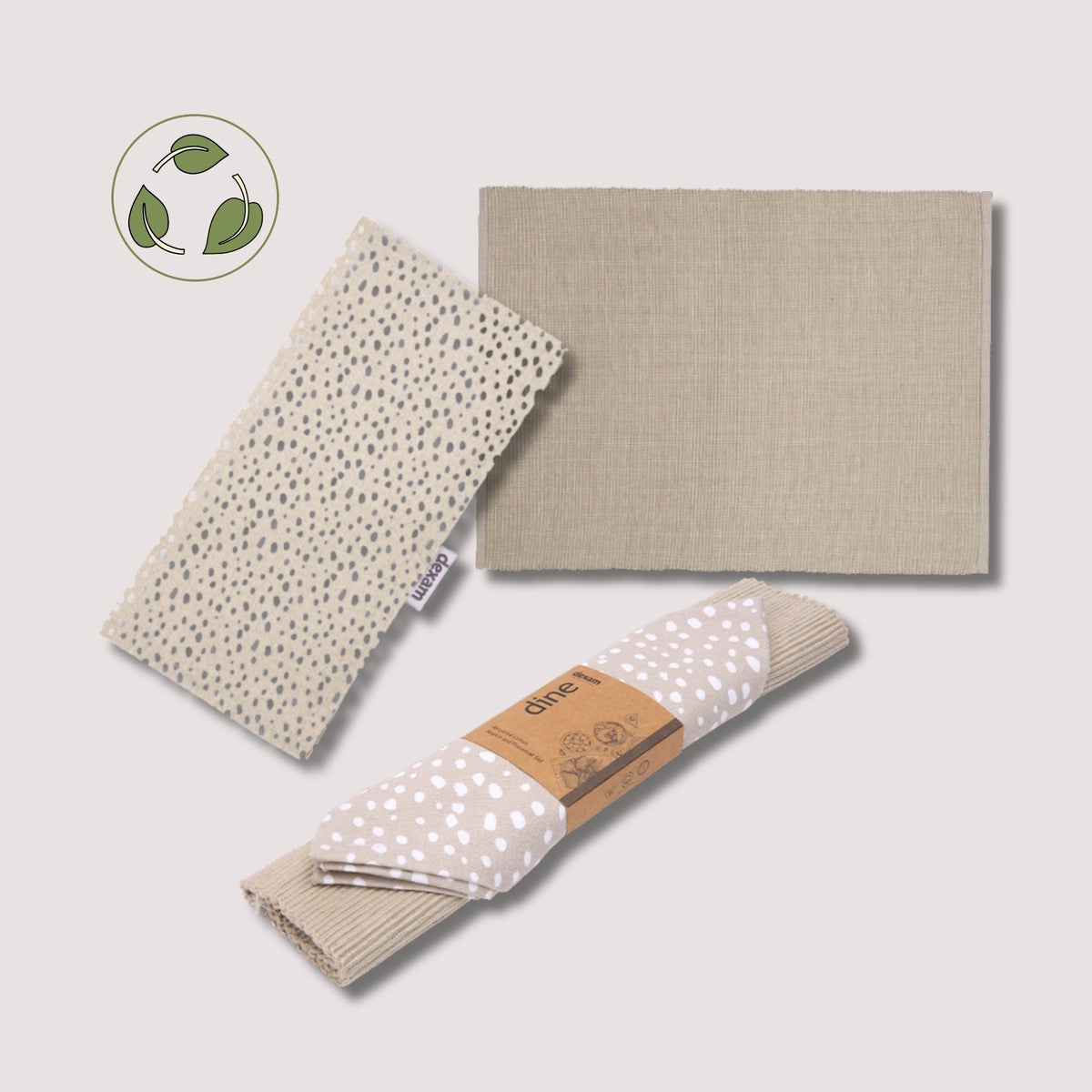 Sintra Spotted Napkin & Placemat Set – Stone | Recycled Cotton Table Linen