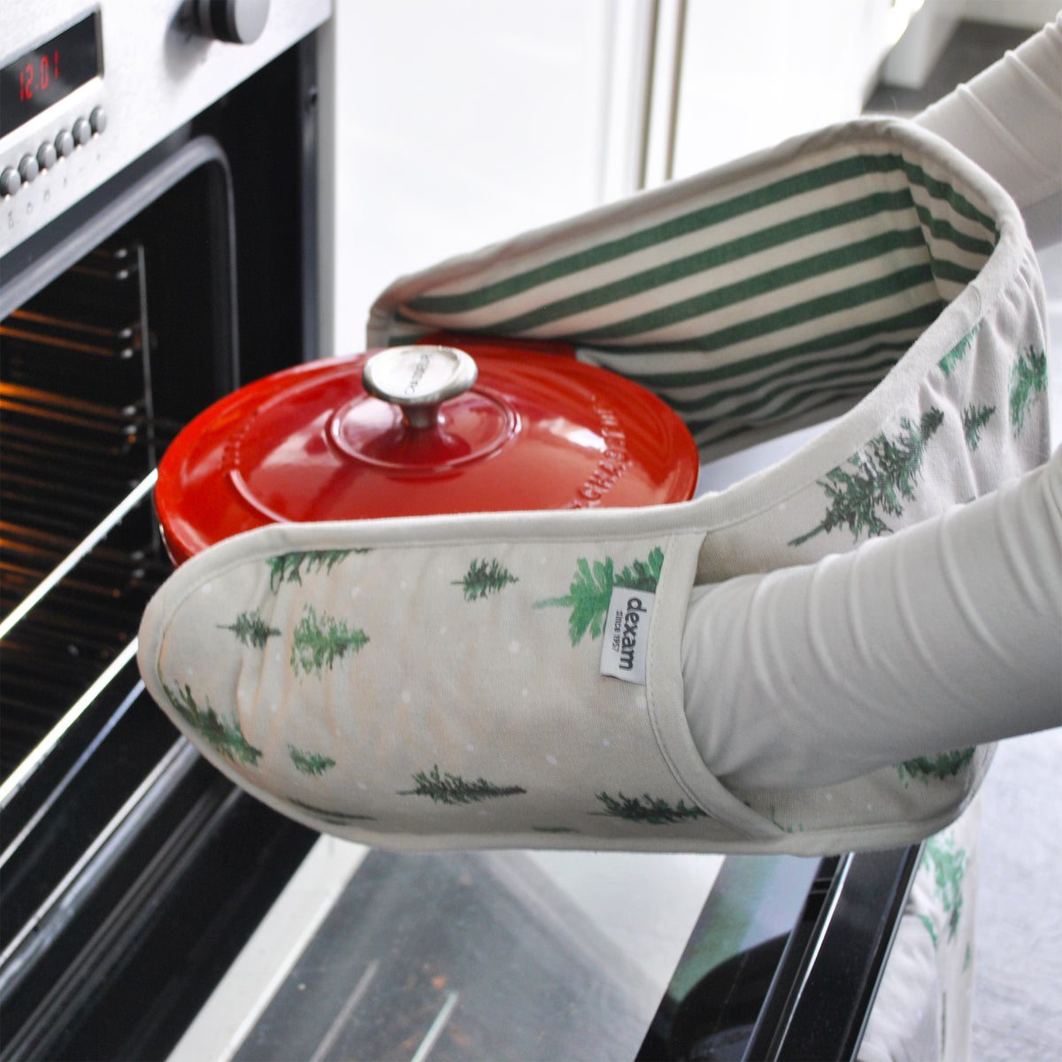 Winter Forest Double Oven Gloves - Stone