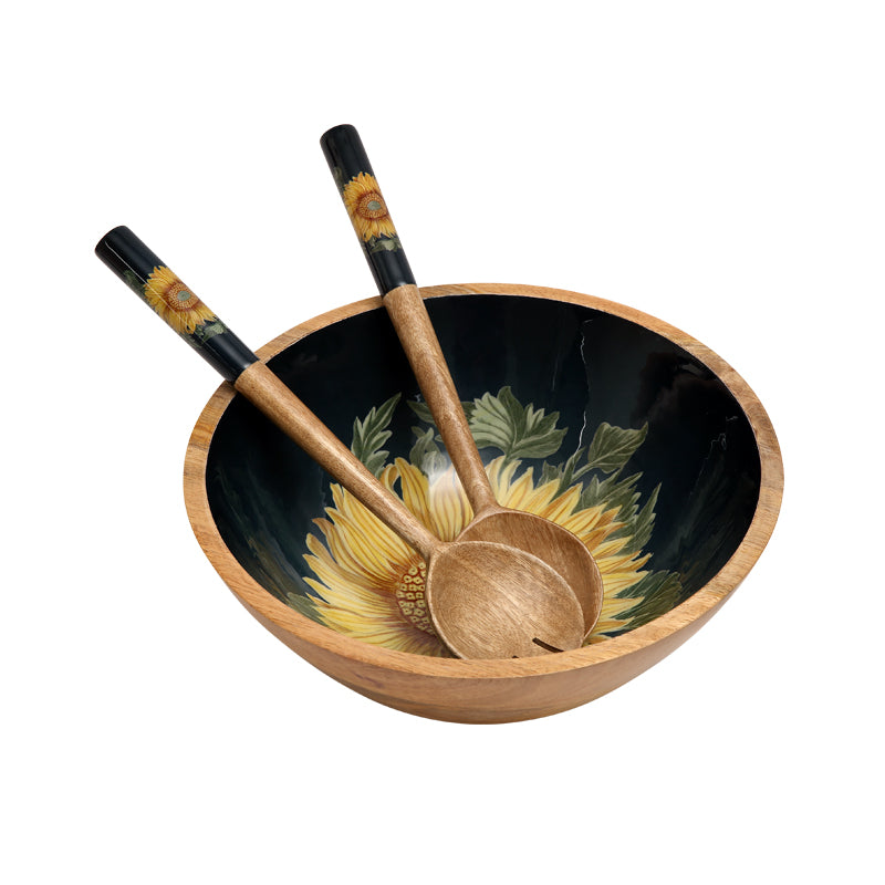 RHS Sunflower Salad Servers – Navy | Sustainable Mango Wood Tableware