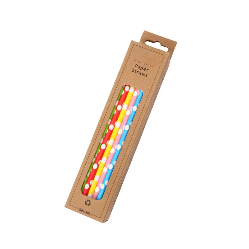 Pack of 50 Polka Dot Straws - Assorted Colours