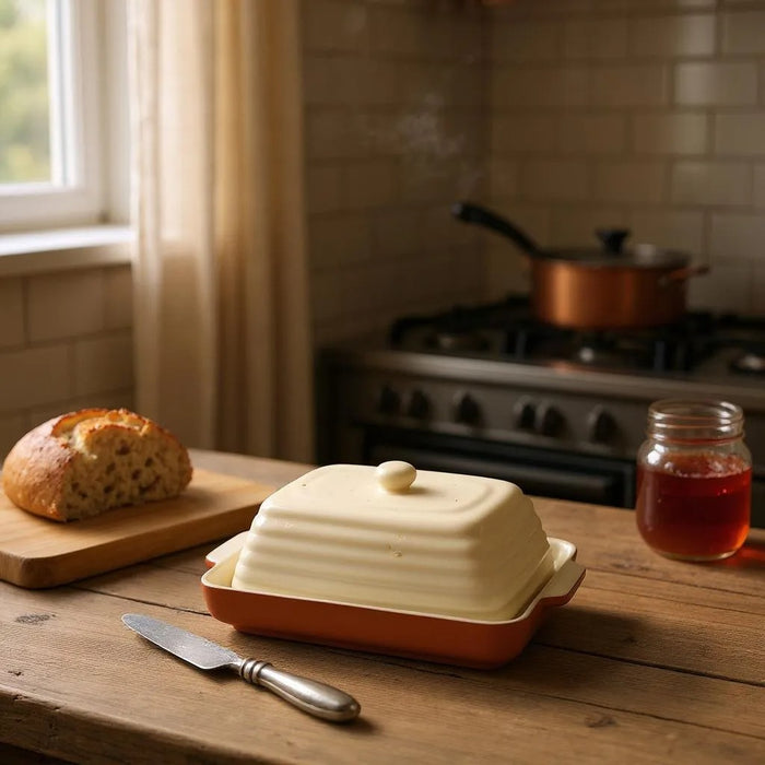 Porto Terracotta Ribbed Butter Dish - Stone