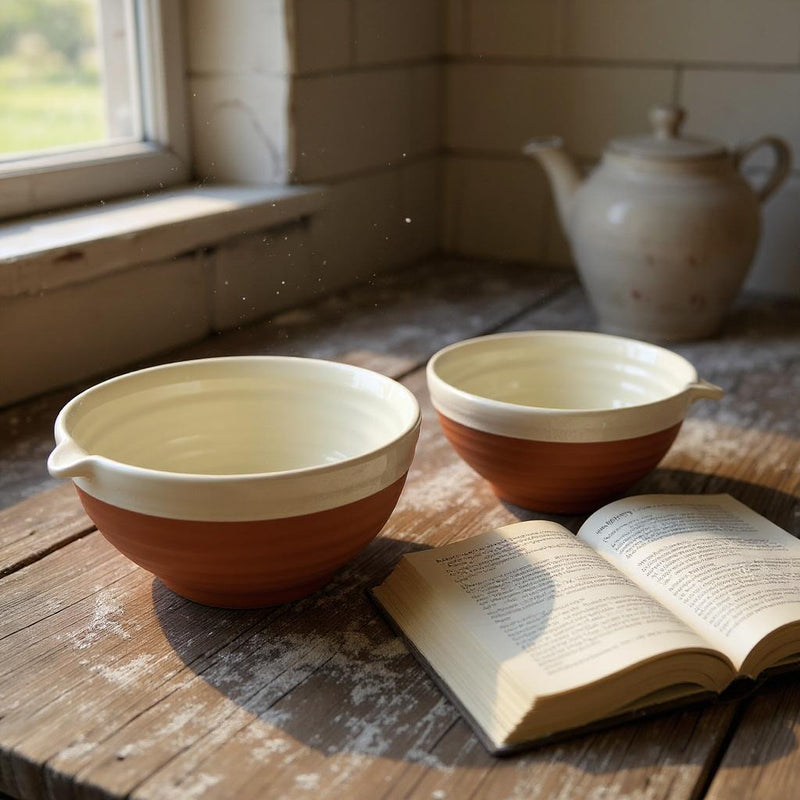 Porto Terracotta Ribbed Small Mixing Bowl - Stone