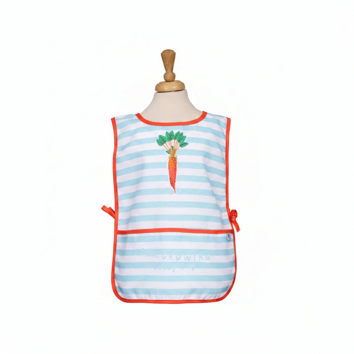 RHS Home Grown carrot-themed children’s apron made from eco-friendly RPET for messy play

