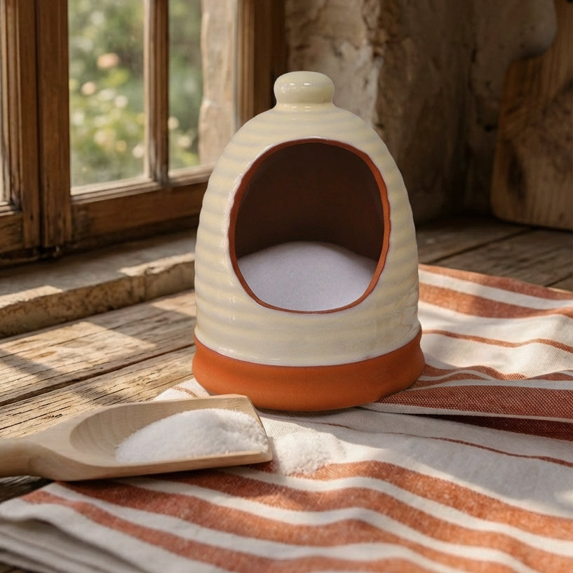 Porto Terracotta Ribbed Salt Pig - Stone