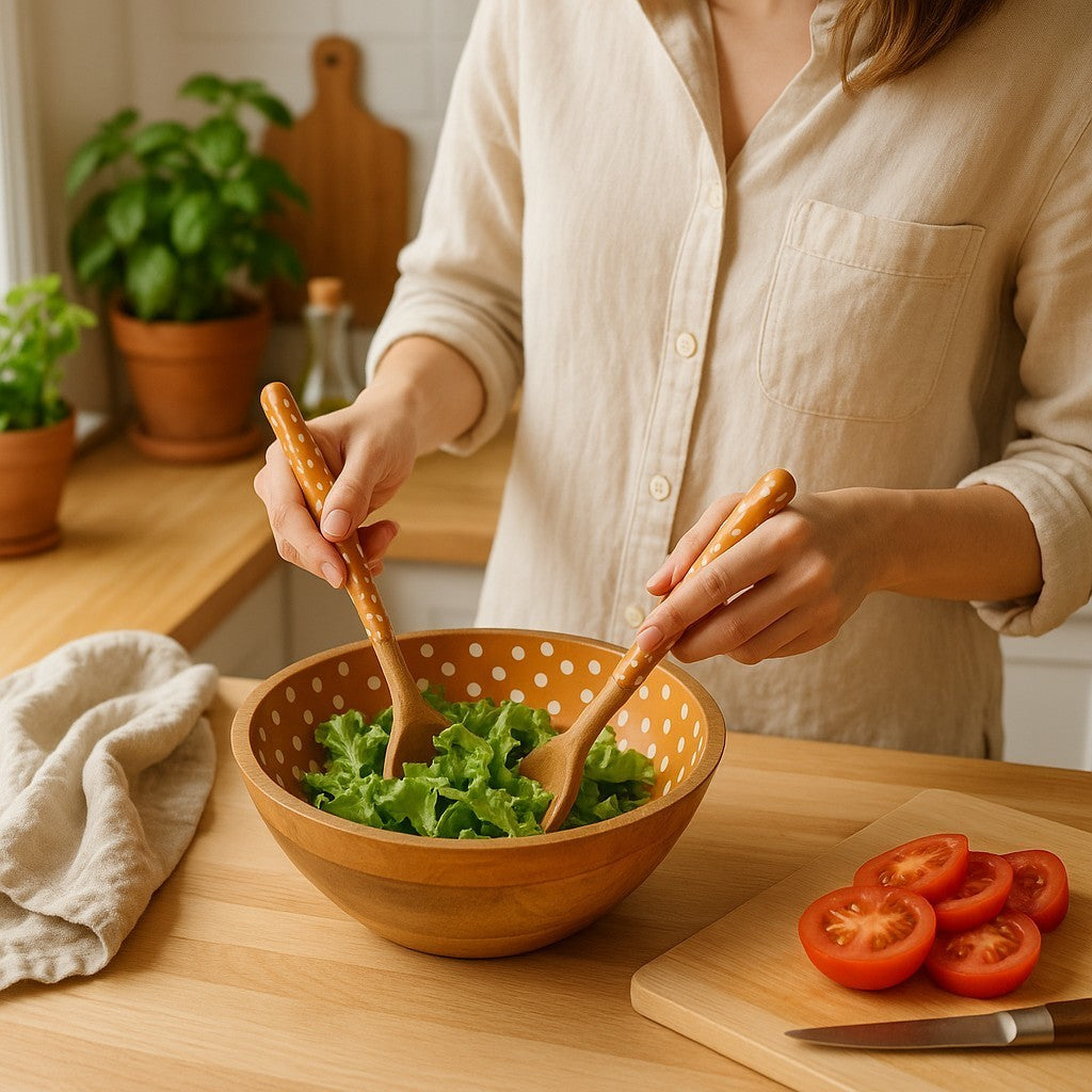 Sintra Mango Wood Spotted Salad Bowl in Olive Green | Stylish Eco-Friendly Serveware