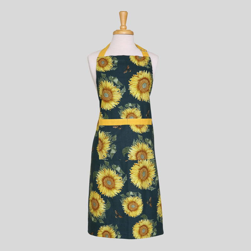 Adult apron made from sustainable cotton featuring a vibrant sunflower and bee print, designed in collaboration with the RHS.