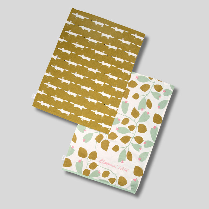Scion Mr Fox Set of 2 Tea Towels - Ochre